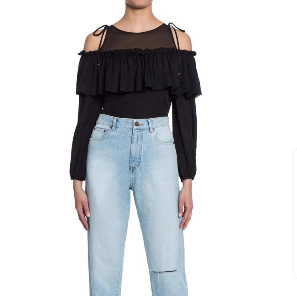 Chelsea and Walker Cold-Shoulder Silk Top Black 6
